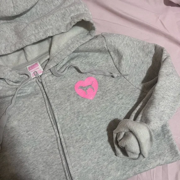 PINK ORIGINALS Victoria's Secret Heather Gray Hoodie with Sequin and Glitter - Picture 3 of 4